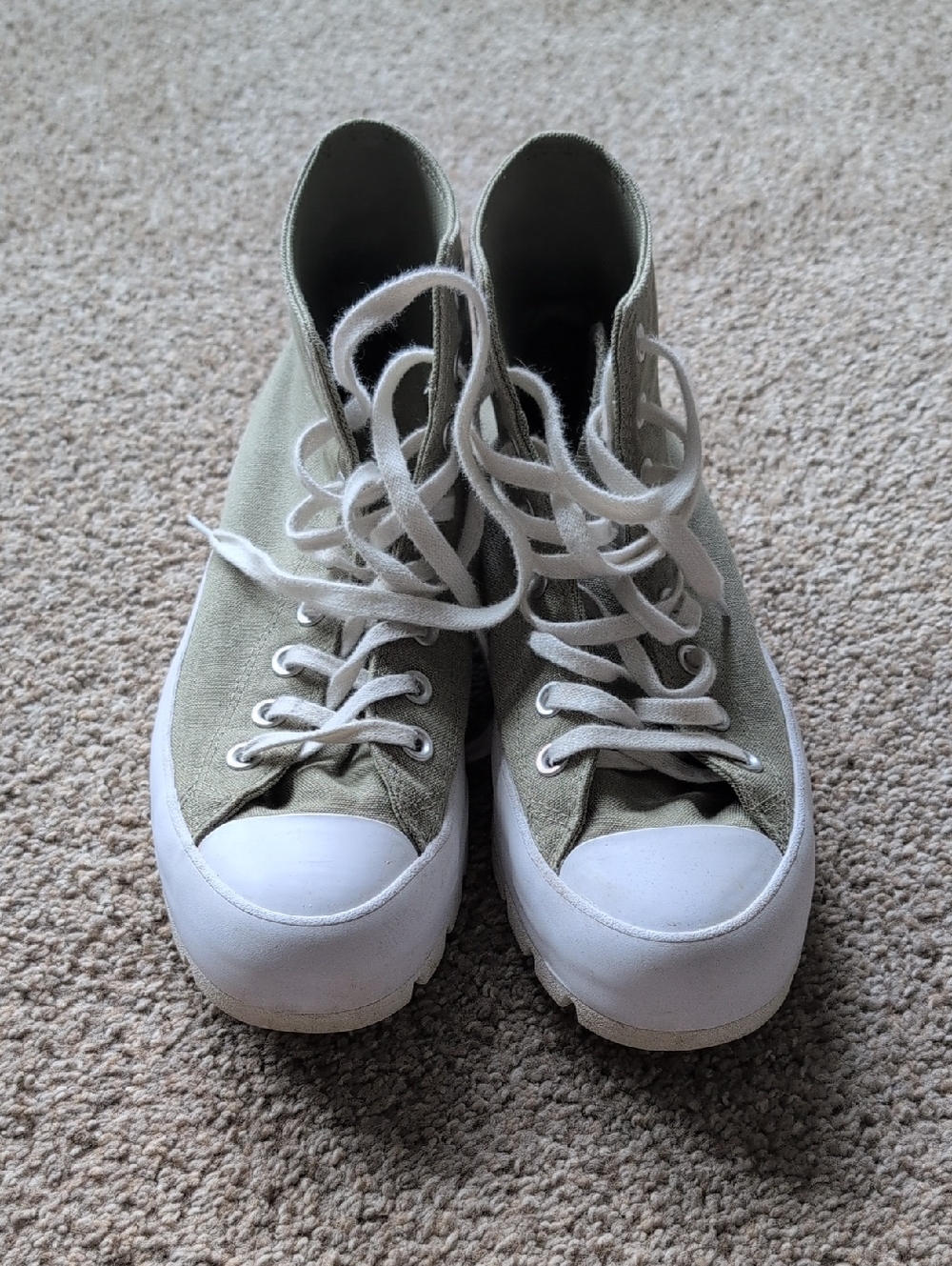 Converse Platform High-Top Sneakers in Olive Green and White Women's Size 9.5